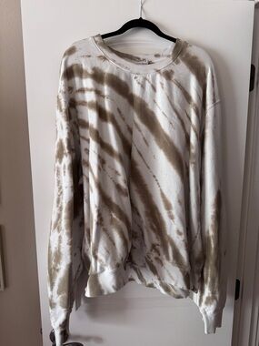Good American White and Tan Tie-Dye Crewneck Sweatshirt